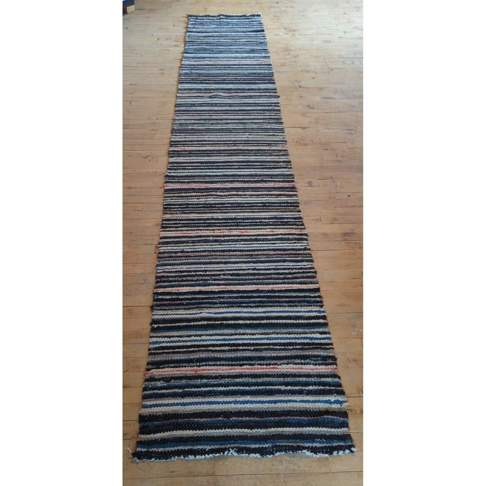 Antique Imported Swedish Hand Made Rag Rug Runner (27.5" x 150" ) As Shown